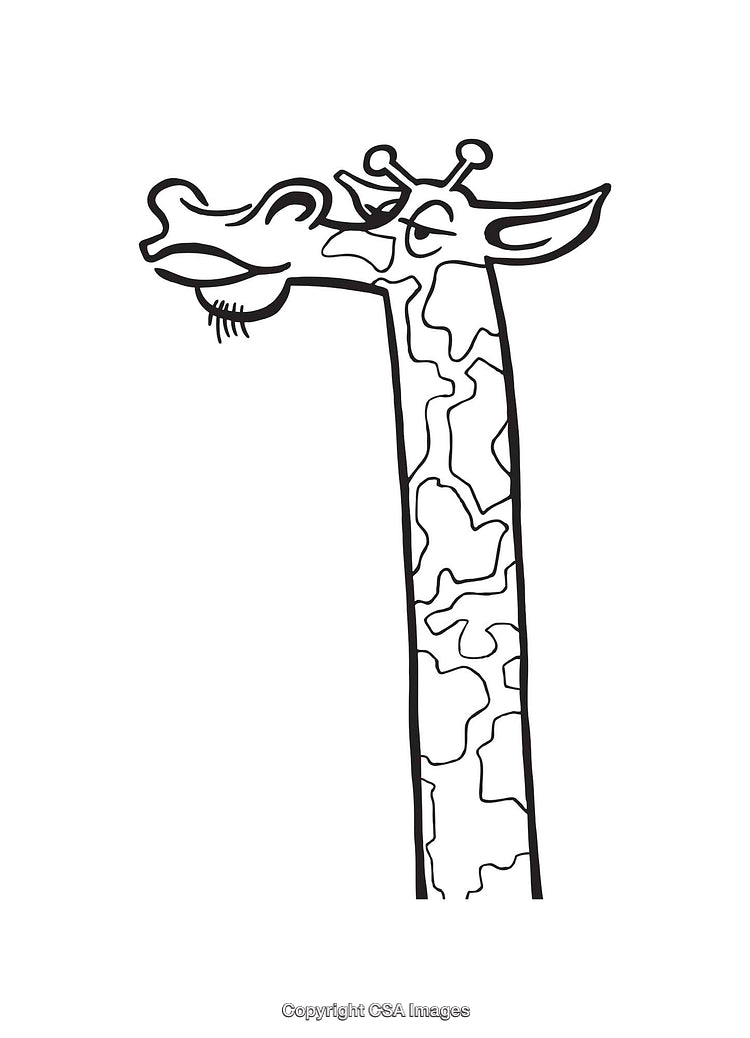 Black and White Line Art Illustration of a Cartoon Giraffe