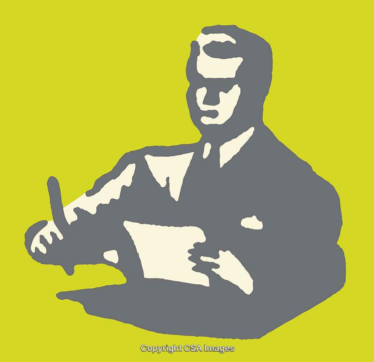 Vintage Pop Art Style Illustration of a Businessman Writing