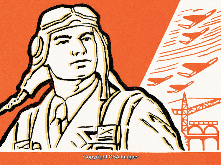 Vintage Pilot Illustration with Aircraft and Industrial Background
