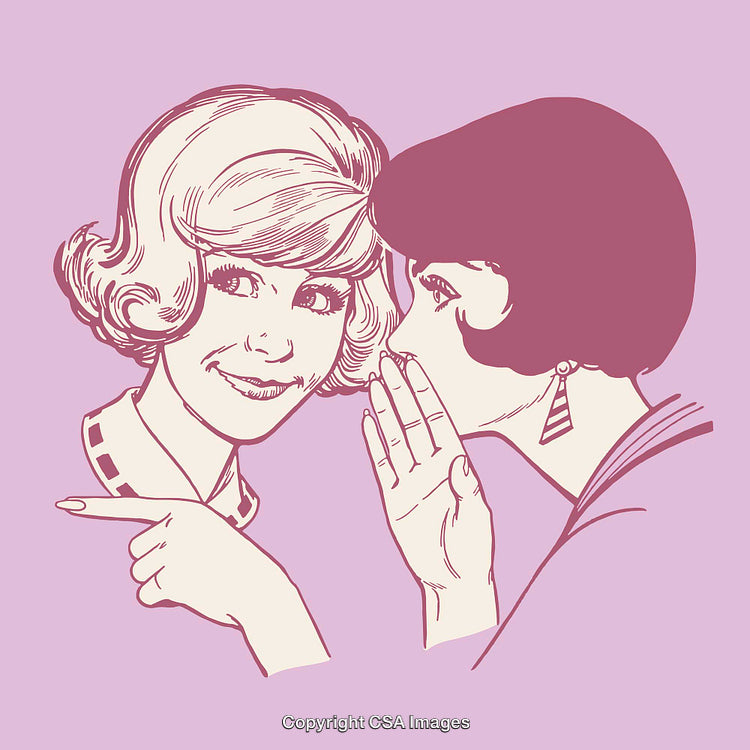 Retro Illustration of Two Women Sharing a Secret in Color Line Art