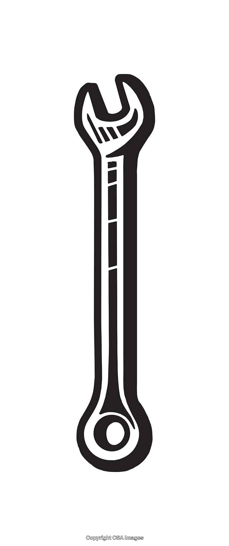 Black and White Line Drawing of a Spanner Wrench Design