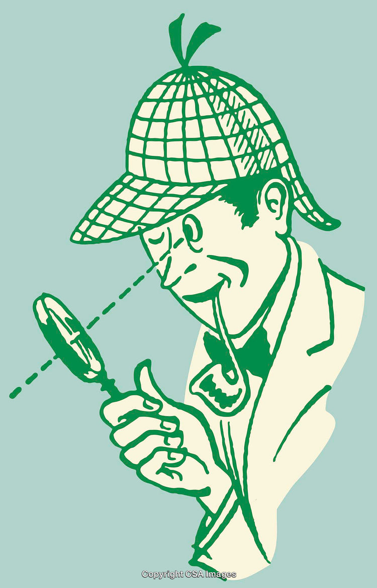 Illustration of a Detective Examining with Magnifying Glass in Vintage Style
