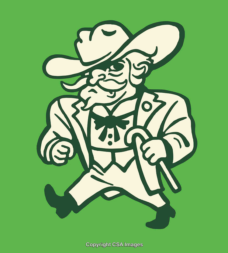 Retro Styled Illustration of Western Cowboy Mascot on Green