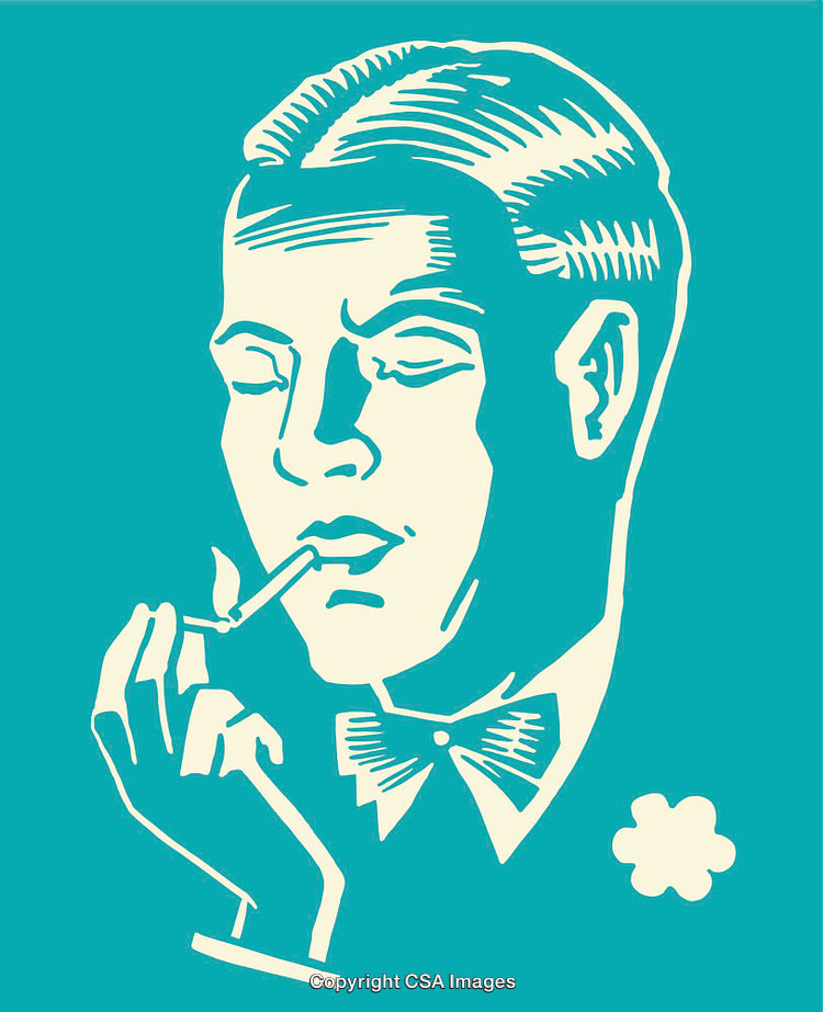 Retro Style Illustration of Man in Suit Lighting a Cigarette