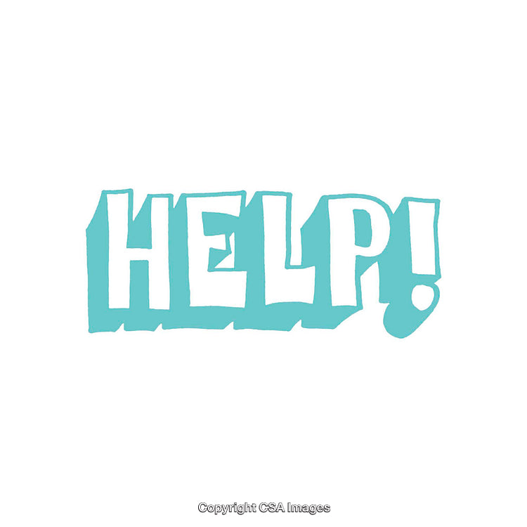 Blue Text Design Depicting the Word 'Help!' on White Background