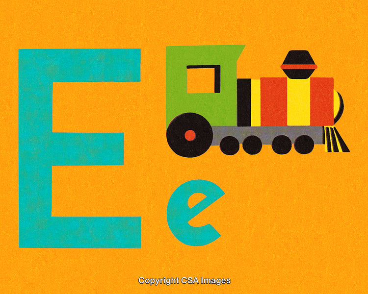 Colorful Train Illustration with Bold Letters on Vibrant Background