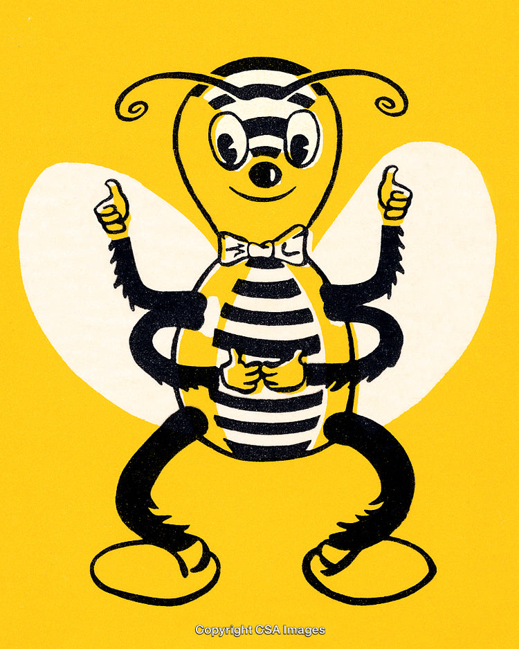 Colorful Cartoon Bee Giving Thumbs-Up in Dynamic Pose Over Bright Yellow Background