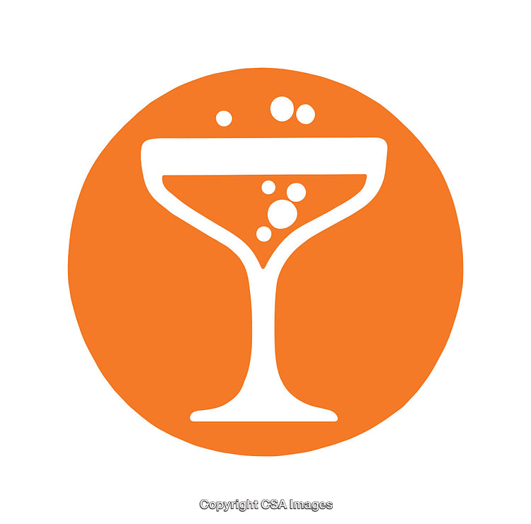 Simple Orange Cocktail Glass Icon with Effervescent Bubbles Inside