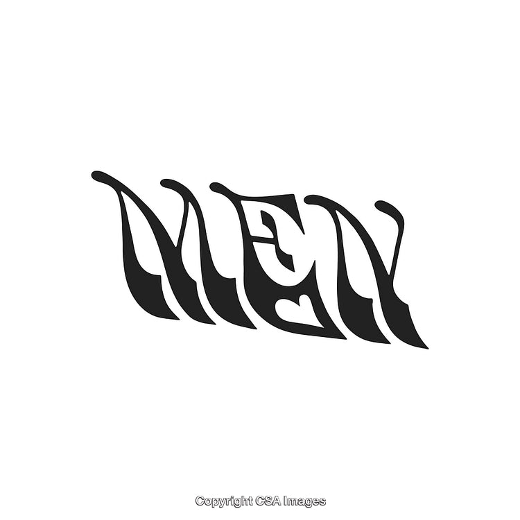 Stylized Black Typography of the Word 'Men' with Decorative Elements