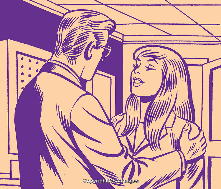 Retro Style Illustration Depicting a Conversation Between a Man and Woman