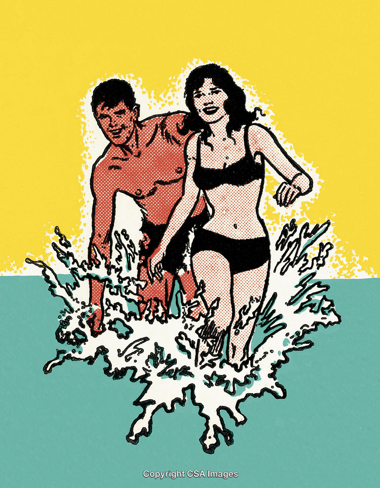 Couple Splashes in Water in Pop Art Comic Illustration Style