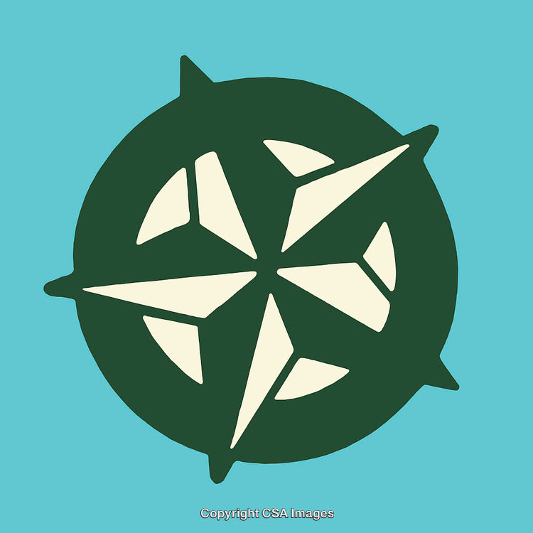 Minimalist Compass Design in Blue and Green Tones Line Art Illustration