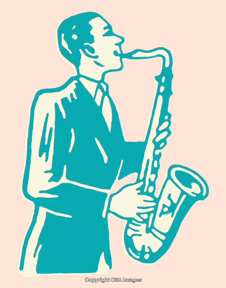 Colorful Line Art Illustration of a Saxophonist Playing Music