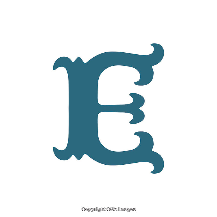 Stylized Design Featuring Ornate Blue Letter 'E' Isolated on White Background
