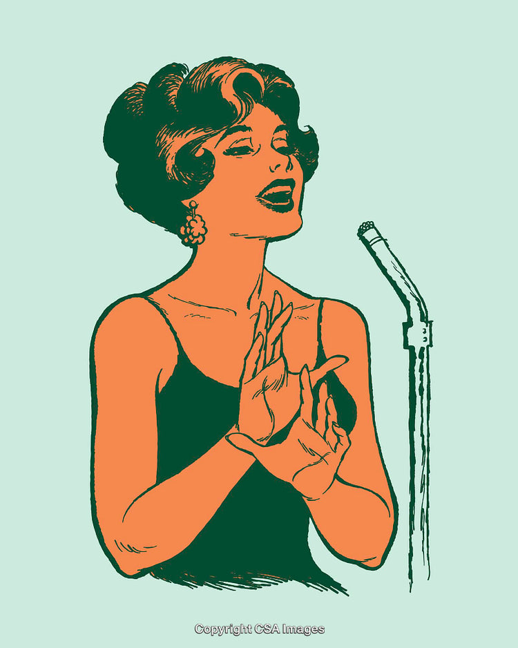 Vintage Style Illustration of a Woman Singing Into a Microphone