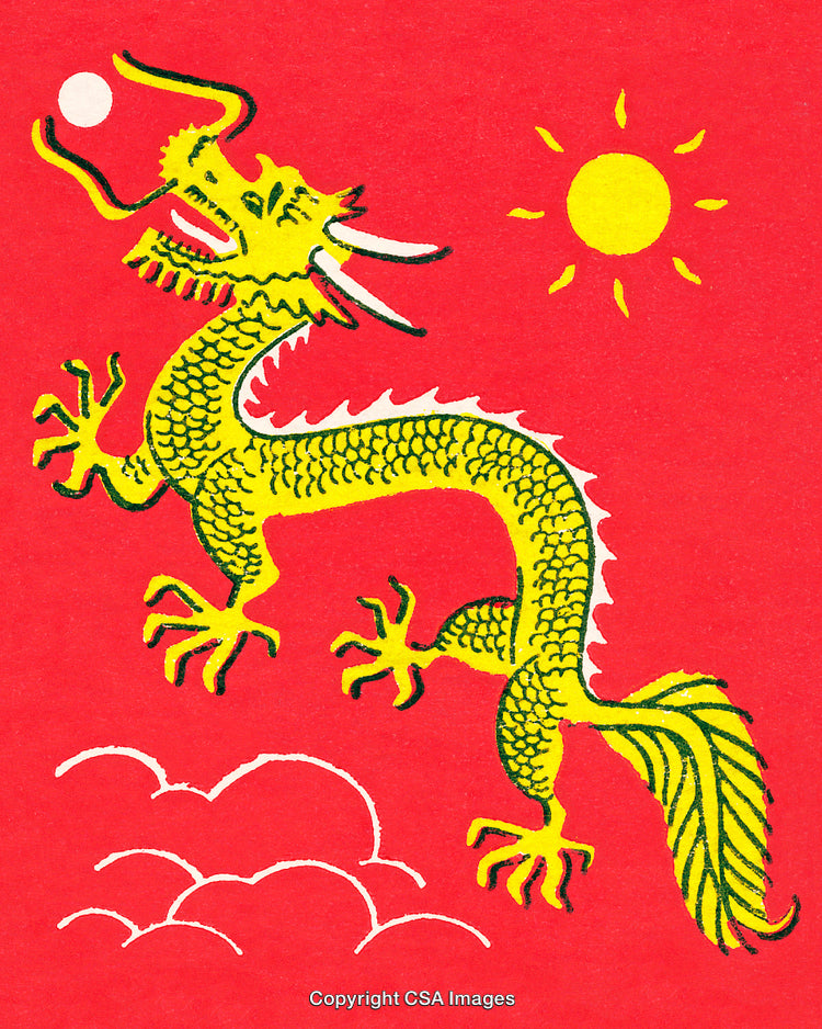 Golden Dragon on a Red Background Depicting Mythical Symbolism and Energy