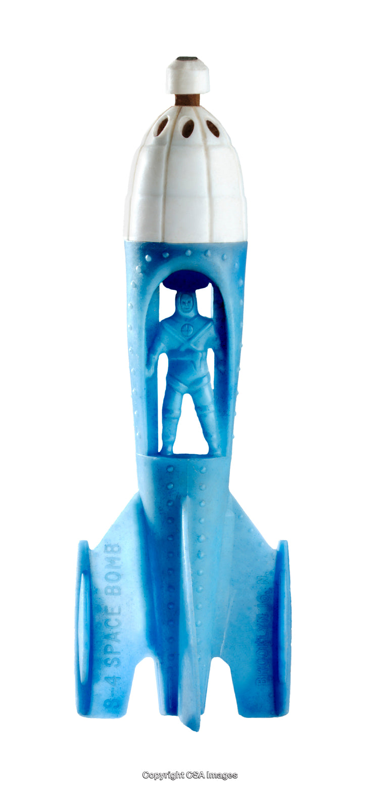 Blue Rocket Toy Figurine With Astronaut in White and Bright Design
