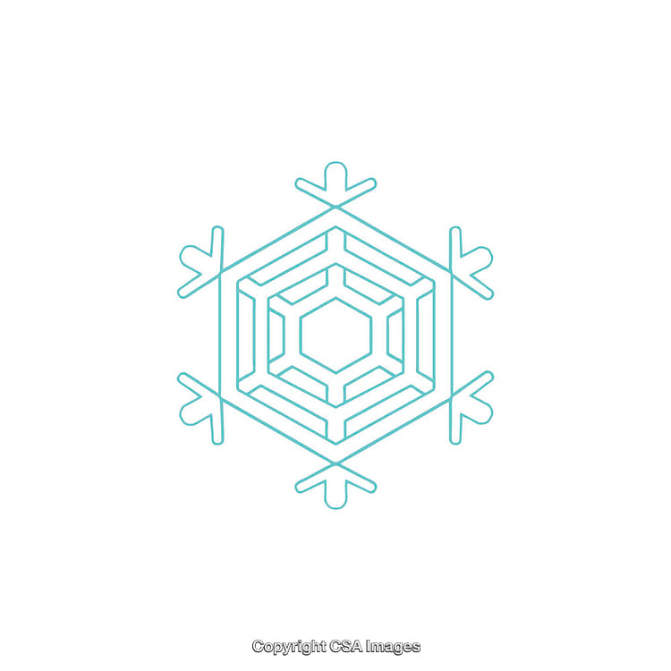Stylized Geometric Snowflake Design in Blue on White Background