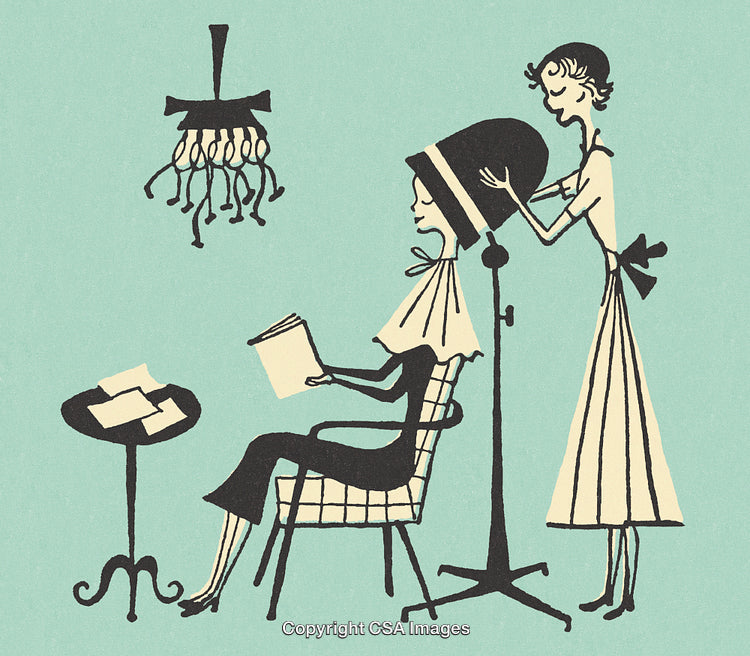 Vintage Illustration of a Hair Salon Scene with Retro Styling