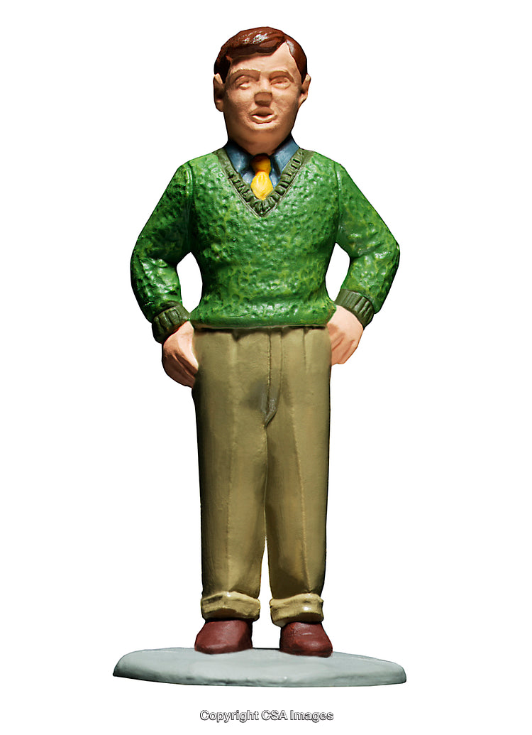 Plastic Figurine of Man with Green Sweater and Yellow Tie