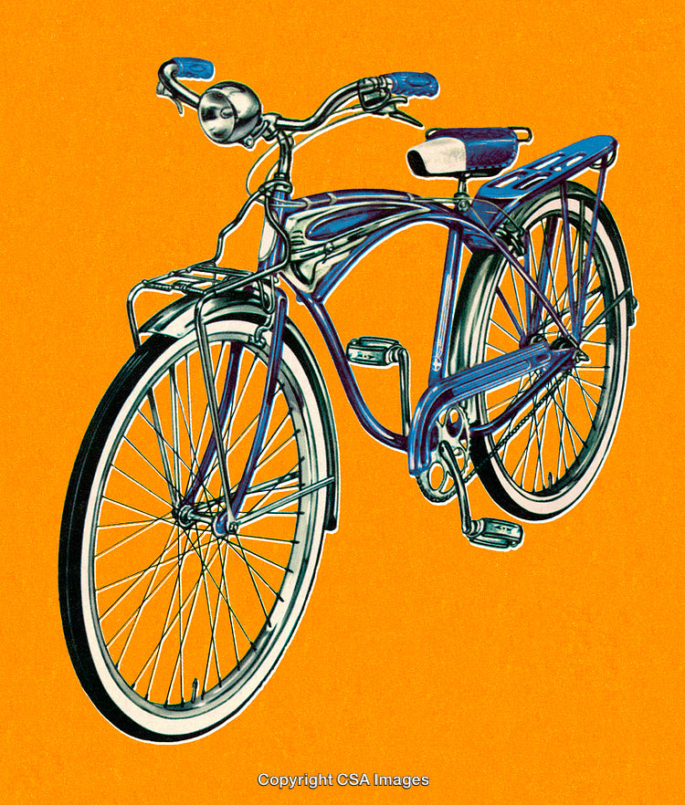 Retro Bicycle Illustration With Bold Orange Background in Vintage Poster Style