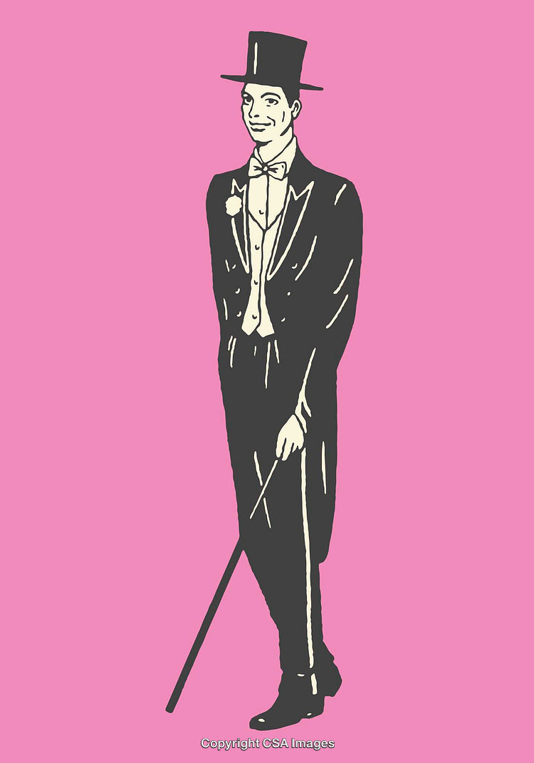 Sophisticated Gentleman in Formal Attire Standing Against a Pink Background