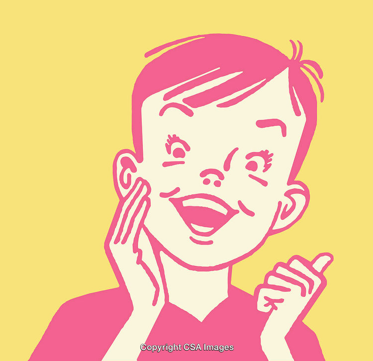 Cheerful Retro-Style Illustration of a Smiling Child Highlighting Joyful Expression