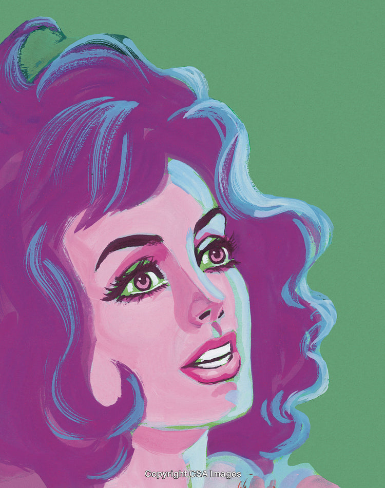 Vibrant Pop Art Portrait Of Woman With Expressive Eyes And Colorful Hair
