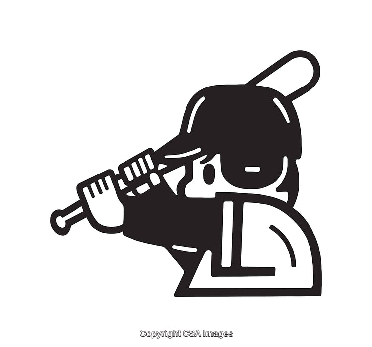 Black and White Illustrated Baseball Player Batting in Line Art Style
