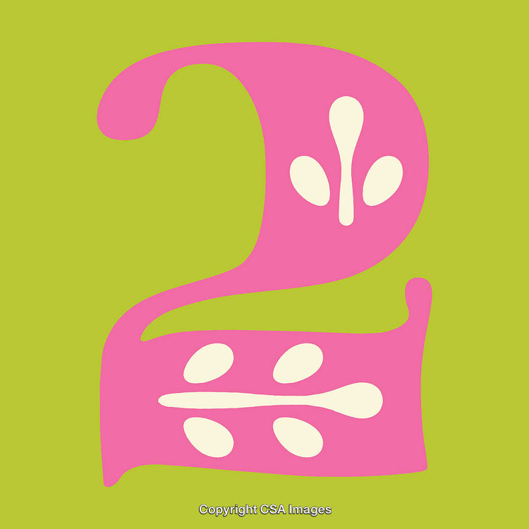 Decorative Number Two in Pink with Decorative Patterns on Green Background