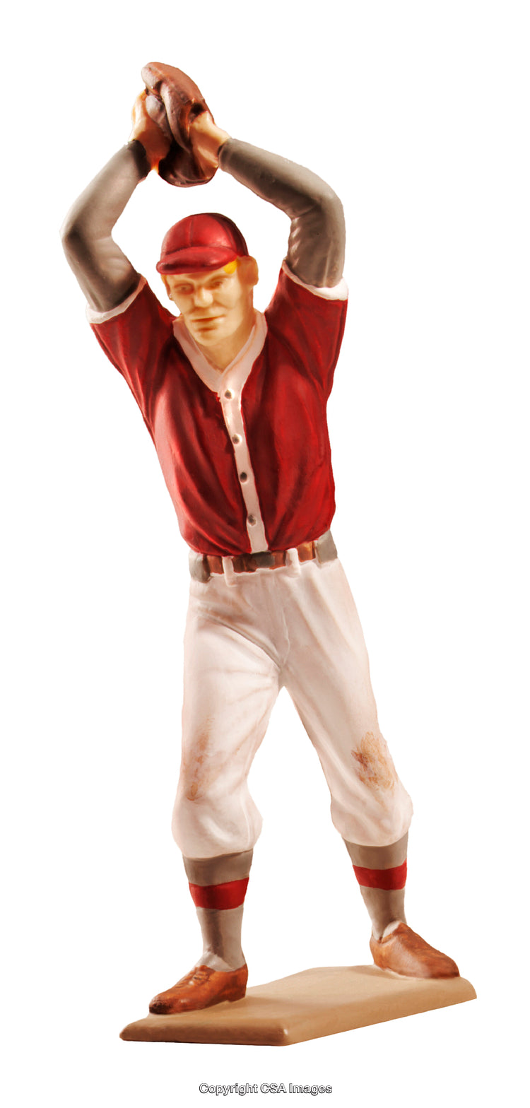 Plastic Baseball Player Figurine in Pitching Pose with Red Uniform