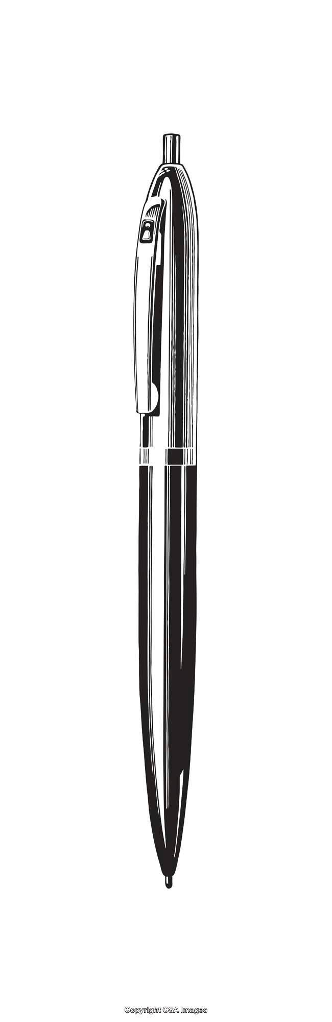 Detailed Black And White Illustration of a Pen with Clip Design