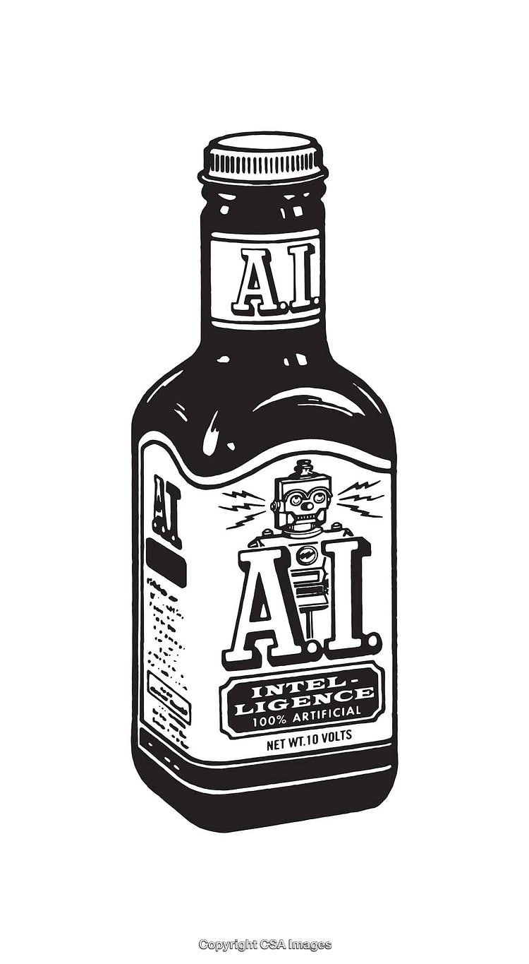 Black and White Art of Artificial Intelligence in a Bottle Design