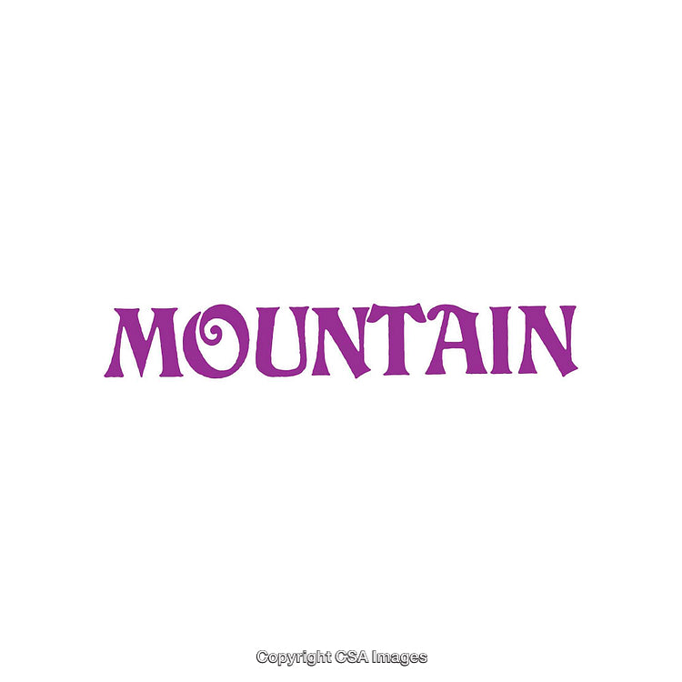 Purple Artistic Font Design of the Word 'Mountain' on White Background