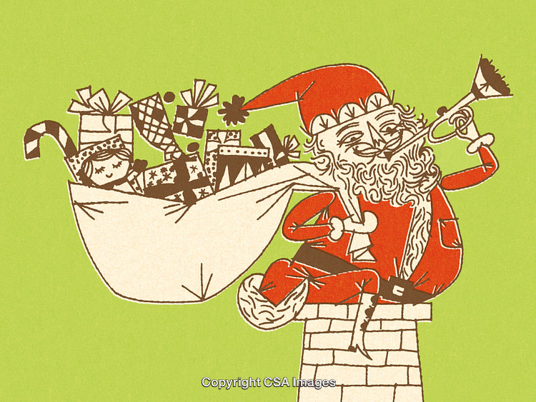 Illustration of Santa Claus Sitting With Sack Full of Christmas Gifts