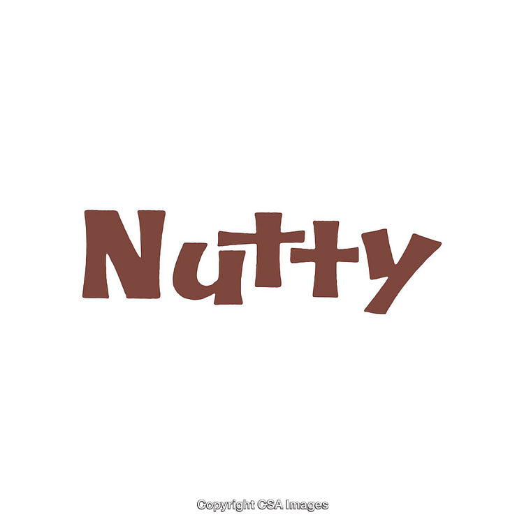 Playful Nutty Typography in Bold Brown Text on White Background