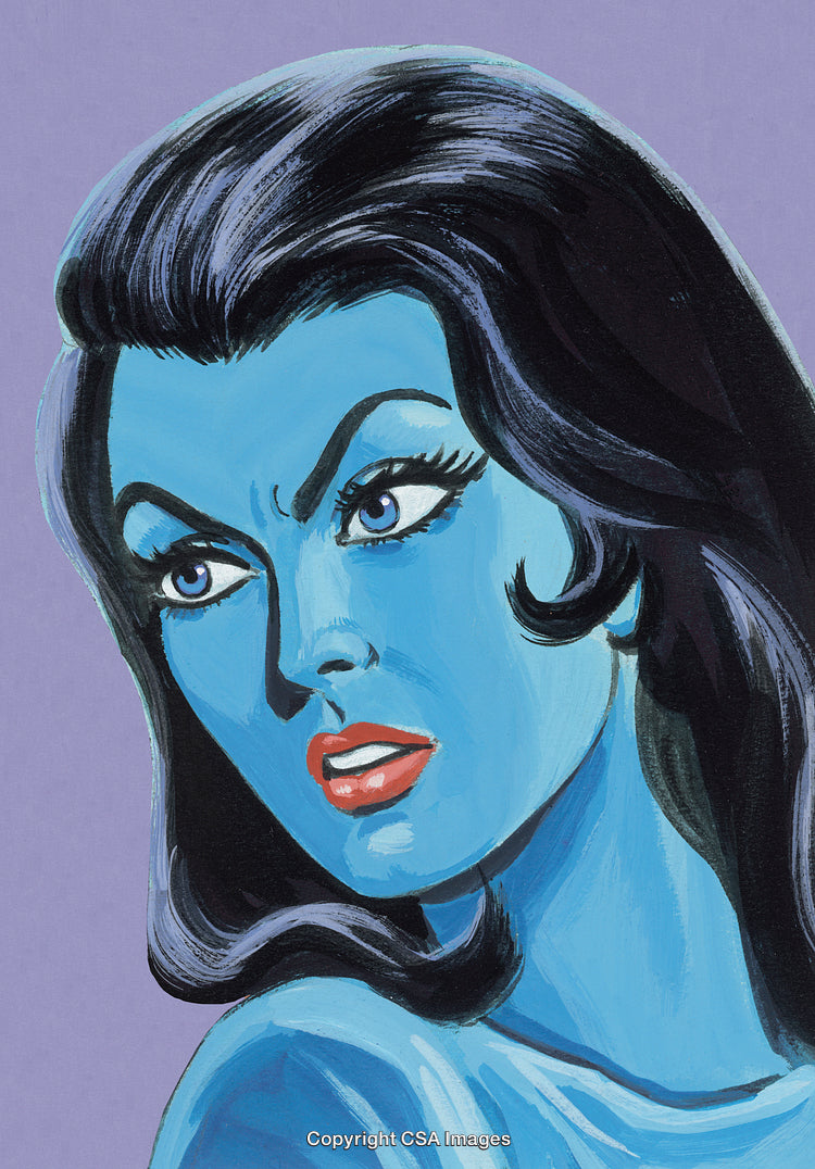 Stylized Blue Portrait of a Woman With Bold Artistic Features