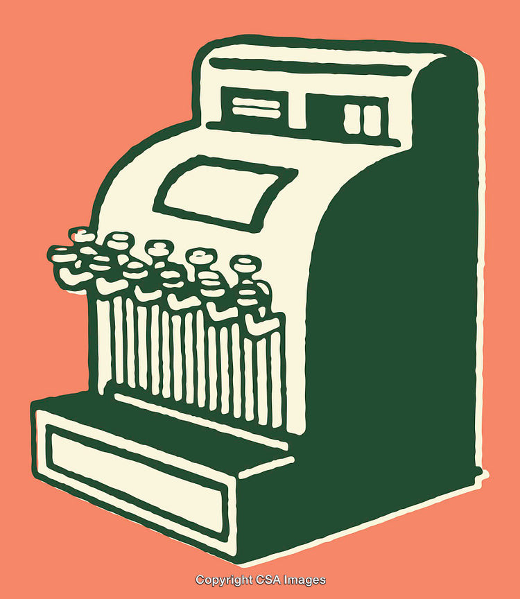 Retro Styled Illustration of a Vintage Cash Register in Bold Colors