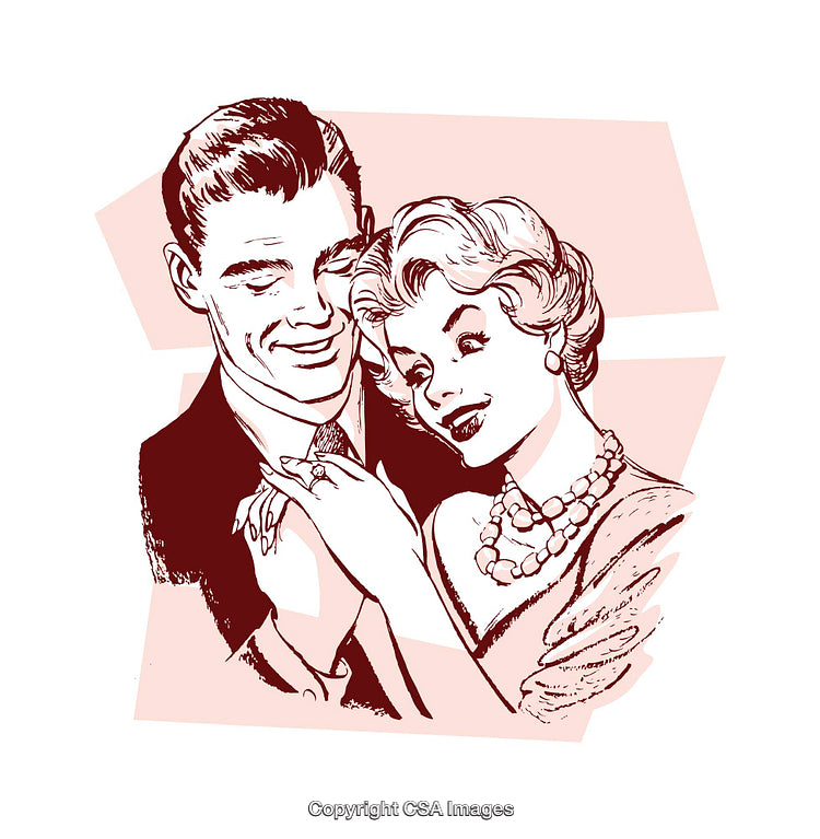 Vintage Illustration of Happy Couple Expressing Joyful Togetherness and Love