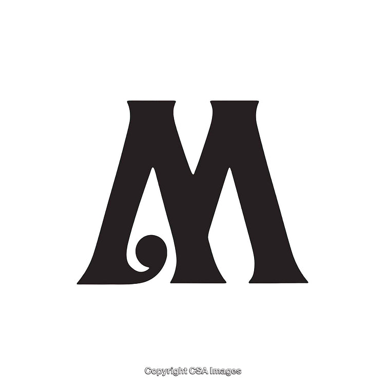 Elegant Black Letter M Logo with Stylish Typography on White Background