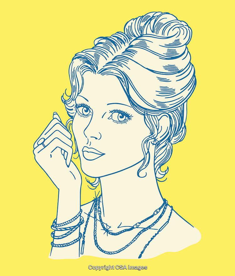 Elegant Line Art of Woman with Jewelry on Yellow Background