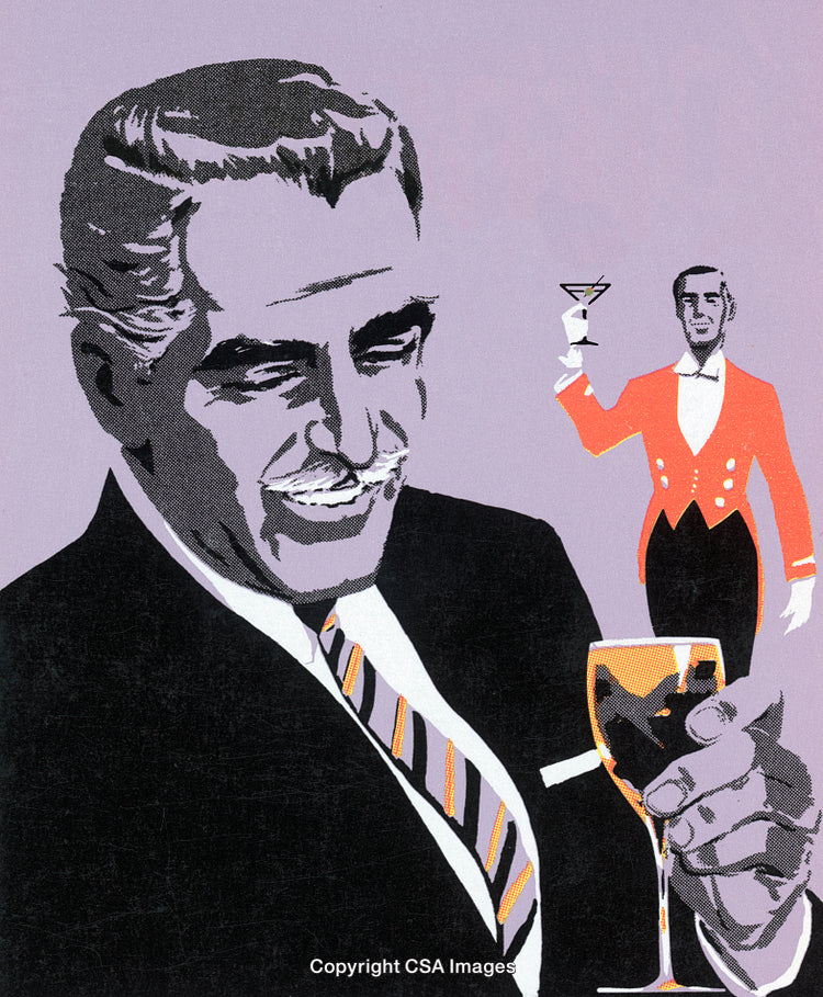 Sophisticated Gentleman with Drink in Retro Artwork Composition