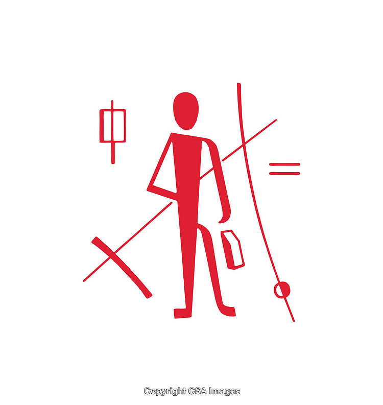 Minimalistic Red Stick Figure Icon With Symbolic Elements