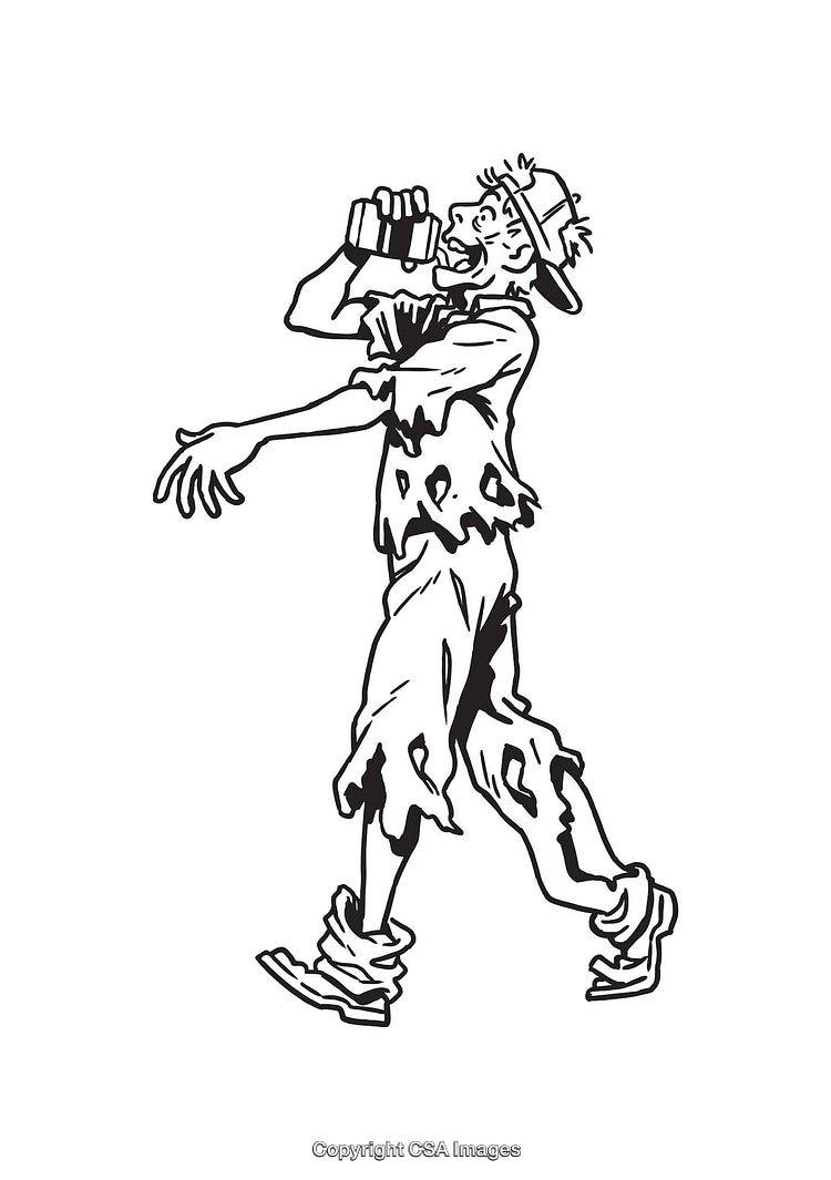 Black and White Comic Style Zombie Illustration with Ragged Clothing