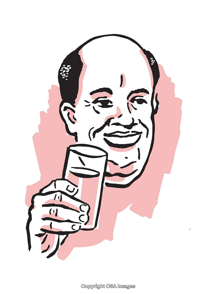 Illustrated Portrait of a Smiling Man Holding a Glass of Water