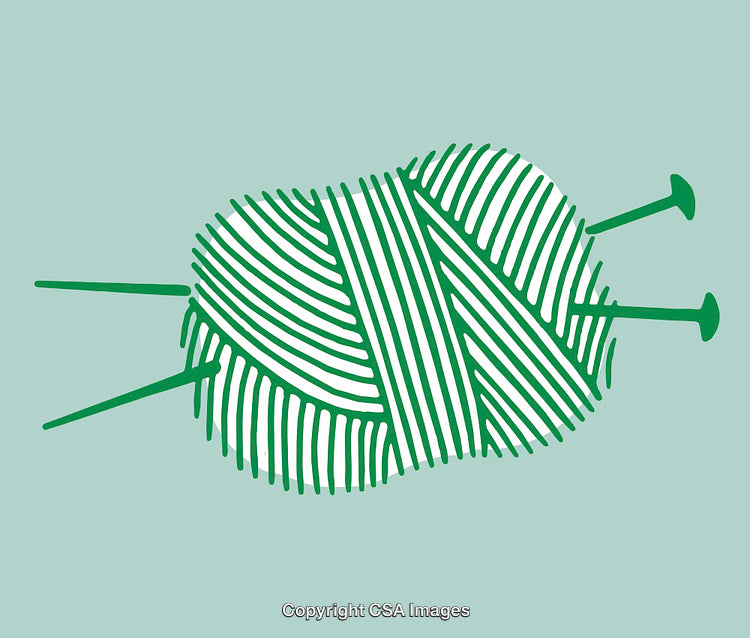 Green Yarn Ball with Knitting Needles Artistic Illustration on Light Background