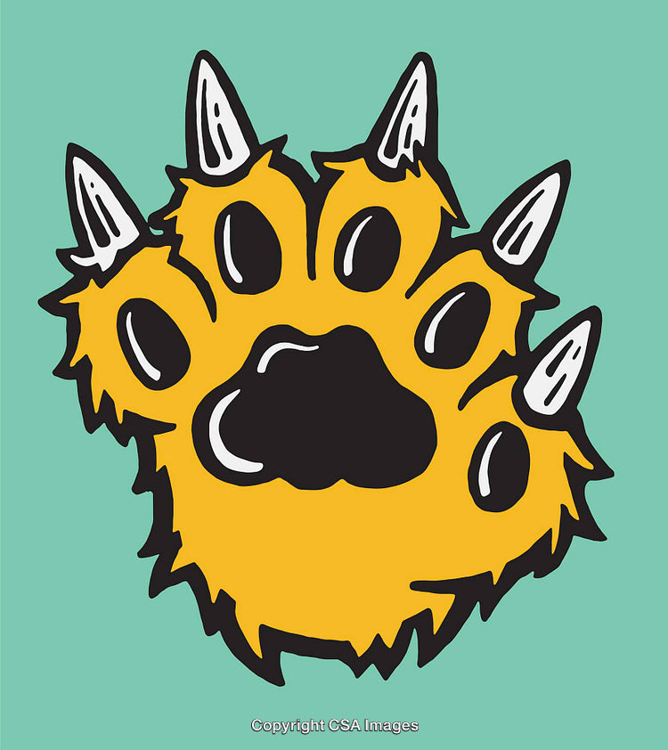 Abstract Yellow Animal Paw Print with Claws on Green Background