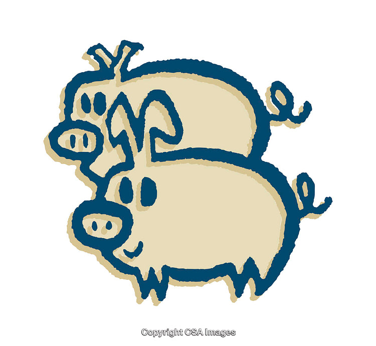 Cute Hand-Drawn Cartoon Illustration of Two Playful Pigs