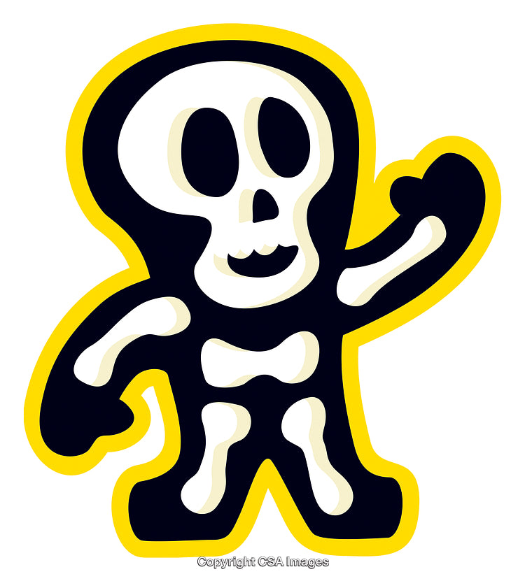 Playful Cartoon Skeleton Character Illustration with Bold Colors and Fun Design