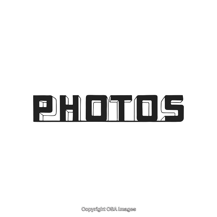 Stylized Black and White Typography Word 'Photos' with Geometric Design